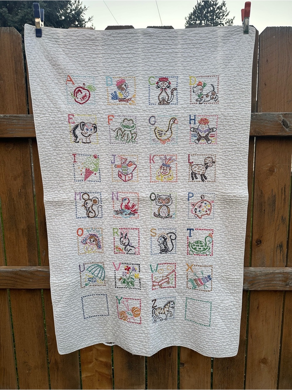 Vintage White Multicolor Embroidered Alphabet baby Blanket